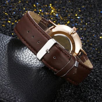 Модни ежедневни кварцови часовници за жени Часовник с колан Два мъжки часовника Дамски часовник Тънък бизнес часовник с изчистен стилен циферблат