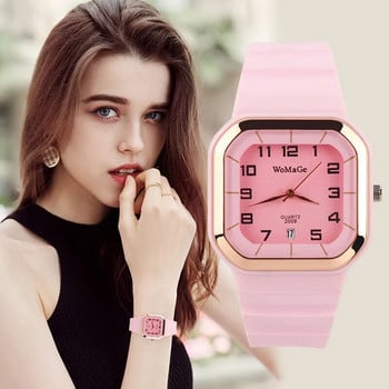 Дамски часовник Проста силиконова каишка Womage Модни кварцови часовници с правоъгълен циферблат Дамски ежедневни женски часовник montre femme saati