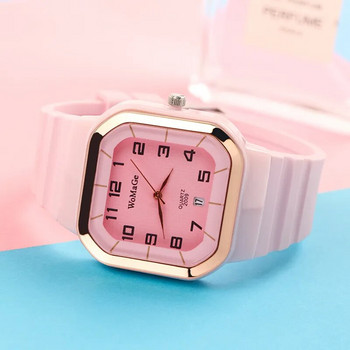 Дамски часовник Проста силиконова каишка Womage Модни кварцови часовници с правоъгълен циферблат Дамски ежедневни женски часовник montre femme saati