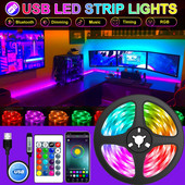 USB LED juostelės lemputės Wifi 1-30M RGB 5050 Bluetooth APP Control Luces LED lanksti lempos juostelė kambario dekoro televizoriaus foninio apšvietimo diodų juosta