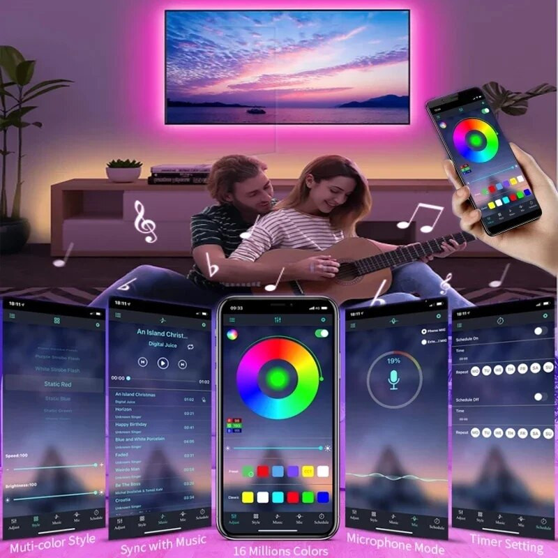 USB LED juostelės lemputės Wifi 1-30M RGB 5050 Bluetooth APP Control Luces LED lanksti lempos juostelė kambario dekoro televizoriaus foninio apšvietimo diodų juosta
