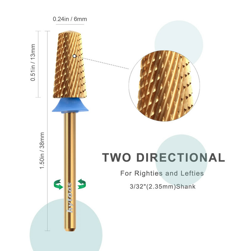HYTOOS Titanium Safety Koonused küünepuuriotsakud 3/32 karbiidist sileda pealispinnaga maniküüriotsak, eemaldage geelpuuride tarvikud tööriistade tarnija