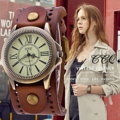 CCQ Марка Мъже Жени Винтидж гривна от телешка кожа Ръчни часовници Ежедневни луксозни мъжки женски кварцов часовник Relogio Masculino Relojes