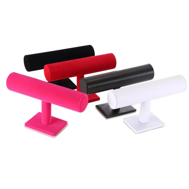 Juodo aksomo apyrankės grandinės laikrodžio T formos stovo papuošalų kietojo ekrano stovo laikiklis papuošalų organizatoriaus kieto ekrano stovas