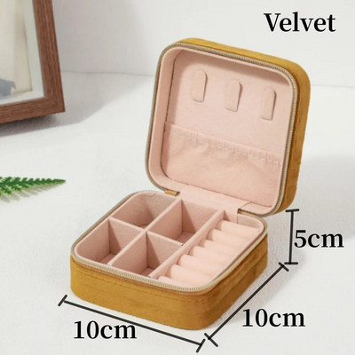 Pehme sametist ehtekarp naistele kaelakee sõrmus kõrvarõngad korraldaja hoidik reisimiseks kaasaskantav tõmblukuga ruudukujuline ehete hoiukarp