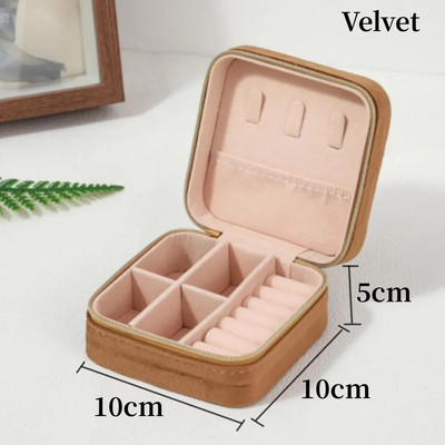 Pehme sametist ehtekarp naistele kaelakee sõrmus kõrvarõngad korraldaja hoidik reisimiseks kaasaskantav tõmblukuga ruudukujuline ehete hoiukarp