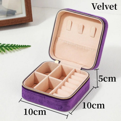 Pehme sametist ehtekarp naistele kaelakee sõrmus kõrvarõngad korraldaja hoidik reisimiseks kaasaskantav tõmblukuga ruudukujuline ehete hoiukarp