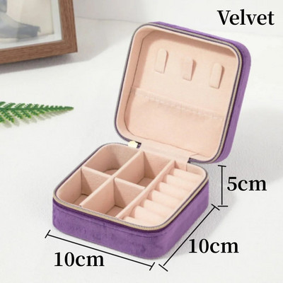 Pehme sametist ehtekarp naistele kaelakee sõrmus kõrvarõngad korraldaja hoidik reisimiseks kaasaskantav tõmblukuga ruudukujuline ehete hoiukarp