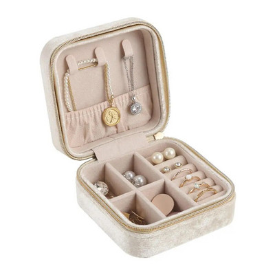 Pehme sametist ehtekarp naistele kaelakee sõrmus kõrvarõngad korraldaja hoidik reisimiseks kaasaskantav tõmblukuga ruudukujuline ehete hoiukarp