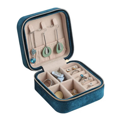 Pehme sametist ehtekarp naistele kaelakee sõrmus kõrvarõngad korraldaja hoidik reisimiseks kaasaskantav tõmblukuga ruudukujuline ehete hoiukarp