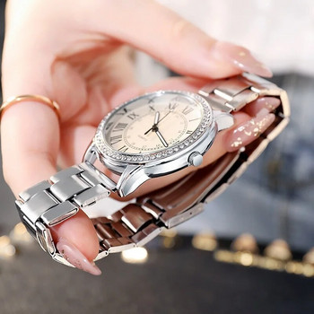 Стоманена каишка Прост ежедневен дамски часовник Ретро римски кристал със светлинен кварцов часовник Луксозни ръчни часовници за жени на едро
