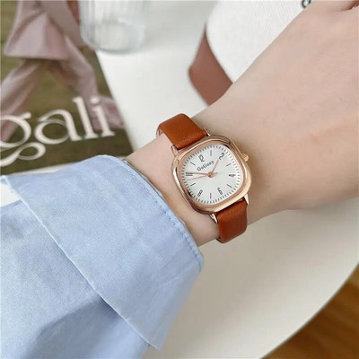 Ρετρό τετράγωνο Quartz Digital Mini Dial Casual ρολόγια χειρός Δερμάτινο λουράκι Μοντέρνο ρολόι αδιάβροχο γυναικείο ρολόι