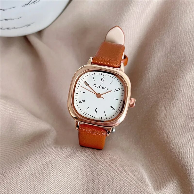 Ρετρό τετράγωνο Quartz Digital Mini Dial Casual ρολόγια χειρός Δερμάτινο λουράκι Μοντέρνο ρολόι αδιάβροχο γυναικείο ρολόι