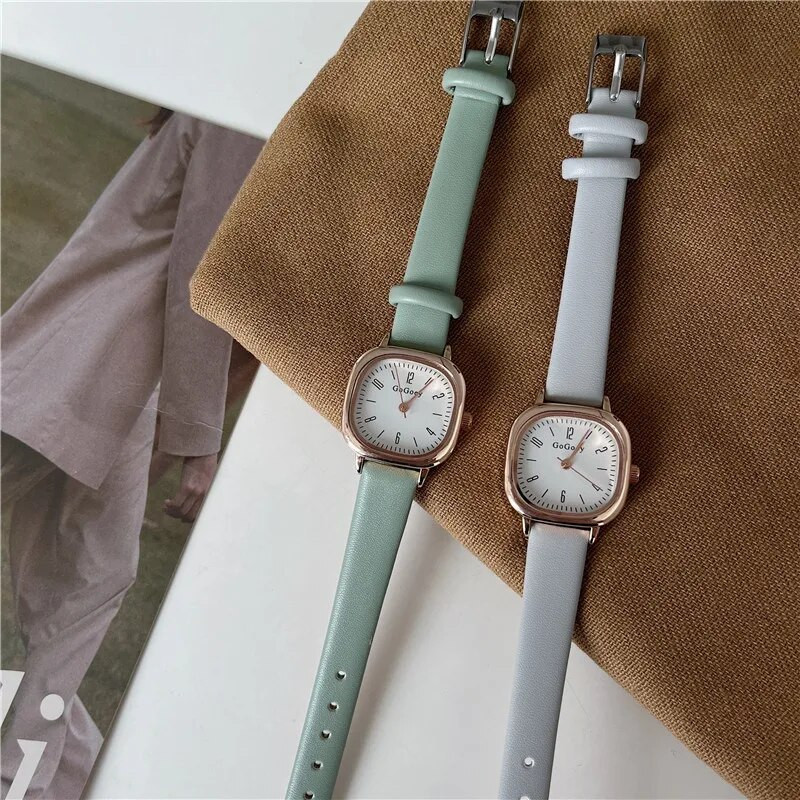 Ρετρό τετράγωνο Quartz Digital Mini Dial Casual ρολόγια χειρός Δερμάτινο λουράκι Μοντέρνο ρολόι αδιάβροχο γυναικείο ρολόι