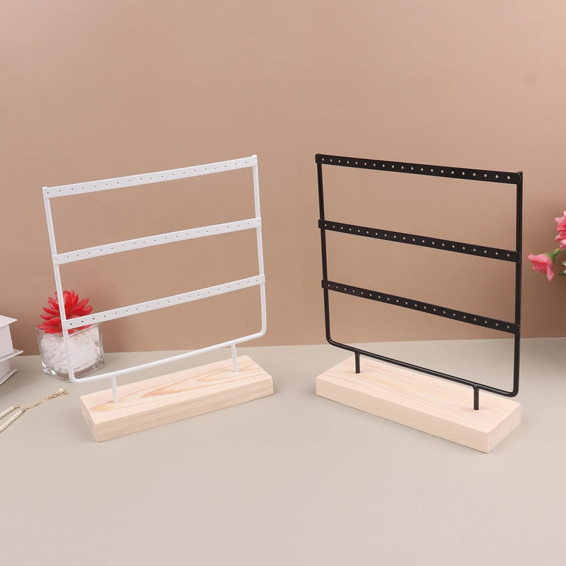 57 caurumu statīvs rotaslietu displeja organizators Auskari Kuloni Rokassprādzes Juvelierizstrādājumu turētājs ar koka pamatni Auskari uzglabāšanas statīvs