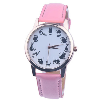 2022 Модни дамски часовници Ежедневни анимационни котешки шарки с кожена каишка Кварцов часовник Дамски Relogio Feminino Bayan Kol Saati Relojes
