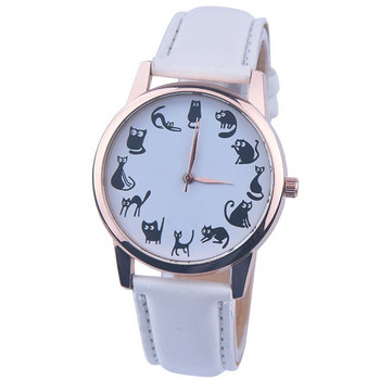 2022 Модни дамски часовници Ежедневни анимационни котешки шарки с кожена каишка Кварцов часовник Дамски Relogio Feminino Bayan Kol Saati Relojes