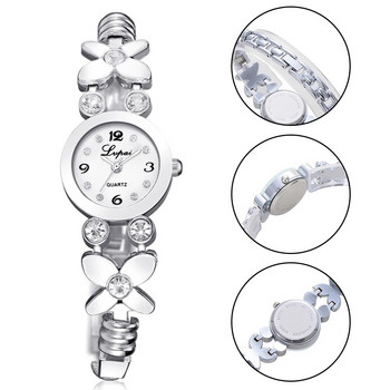 Кварцов часовник Дамски аналогов кварцов ръчен часовник с цветя и кристали Елегантен брилянтен декоративен цифров часовник с гривна с кристали