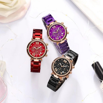 Дамски часовници с римски календар 2023 Модни блестящи дамски ръчни часовници Луксозен лилав женски кварцов часовник от неръждаема стомана