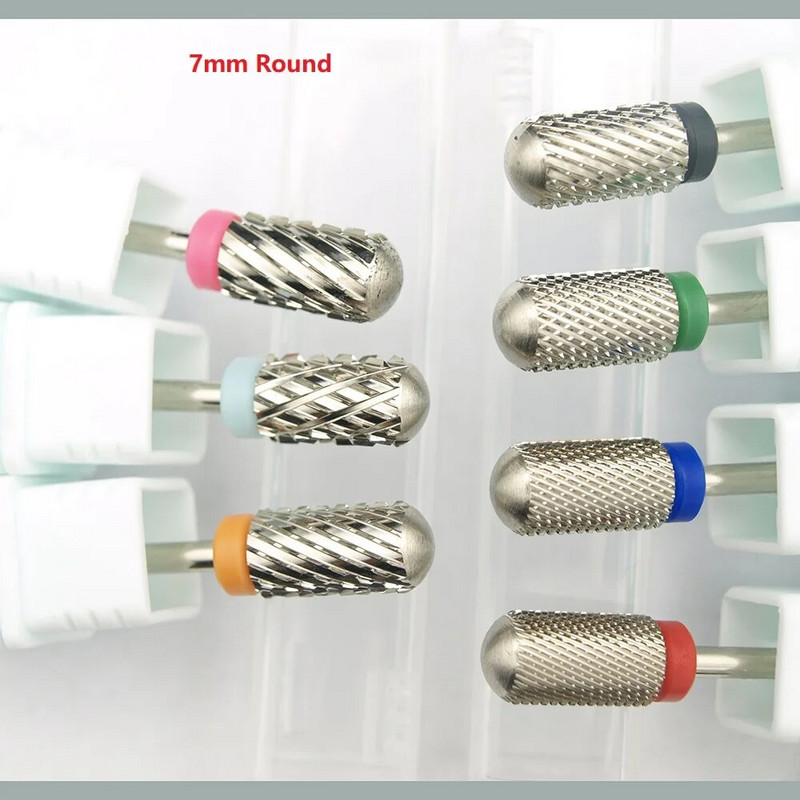 Argint nou! Calitate 6.6mm Big Round Top Butoi original din oțel tungsten Carbid Manichiură Burghie pentru unghii Accesorii pentru pile