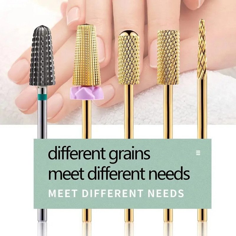 Volframkarbiidist küünepuuriotsakud küünepuuri jaoks 3/32-tollised küünelihvija näpunäited akrüülgeelküünte jaoks Kodusalong Küünehooldusvahendid Kuld