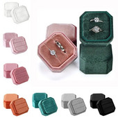 Kaheksanurkne sametist topeltsõrmuse hoiuümbris eemaldatava kaanega abielusõrmuse karp Elegantsed kihlasõrmuse vitriinkarbid