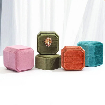 Οκτάγωνη βελούδινη θήκη αποθήκευσης με διπλό δαχτυλίδι Κουτί για βέρες γάμου με αποσπώμενο καπάκι Κομψό κουτιά προβολής Δαχτυλίδι γάμου αρραβώνων