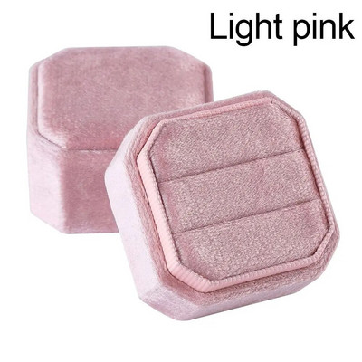 Kaheksanurkne sametist topeltsõrmuse hoiuümbris eemaldatava kaanega abielusõrmuse karp Elegantsed kihlasõrmuse vitriinkarbid