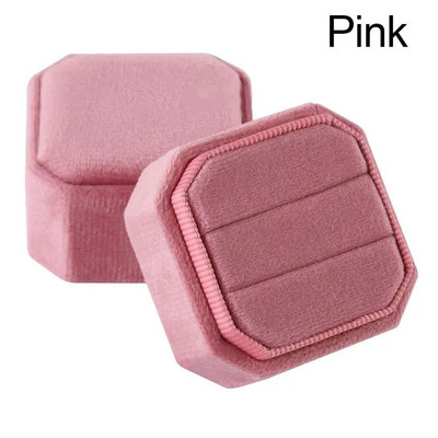 Kaheksanurkne sametist topeltsõrmuse hoiuümbris eemaldatava kaanega abielusõrmuse karp Elegantsed kihlasõrmuse vitriinkarbid