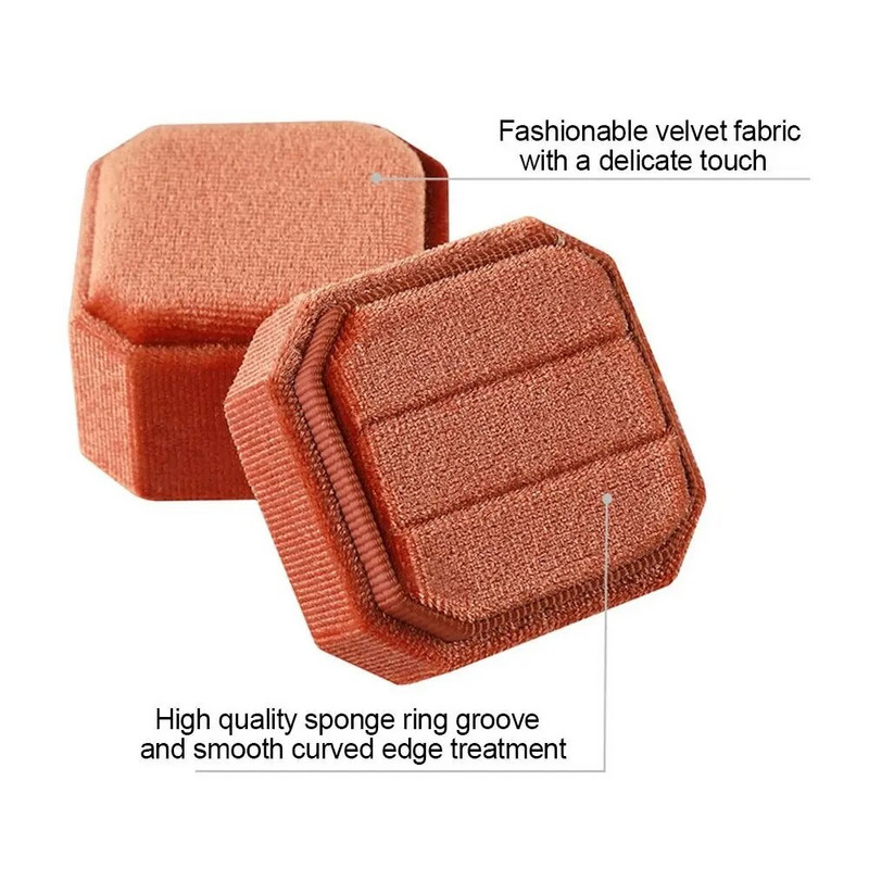 Kaheksanurkne sametist topeltsõrmuse hoiuümbris eemaldatava kaanega abielusõrmuse karp Elegantsed kihlasõrmuse vitriinkarbid