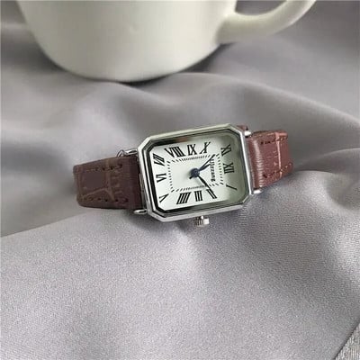 Ρετρό ρολόγια Classic Casual Quartz Dial Δερμάτινο λουράκι Ορθογώνιο Ρολόι Μοντέρνα ρολόγια χειρός για γυναίκες Ρολόι χειρός