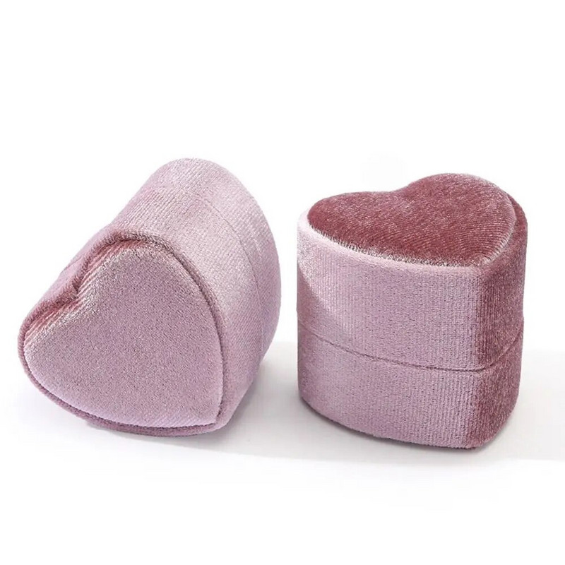 Peen sametsüdame/ümmarguse kujuga kahekordse rõngaga karbiga kihlasõrmuste karp koos eemaldatava kaanega sõrmuse vitriinkarbiga kingituste ehtekarp