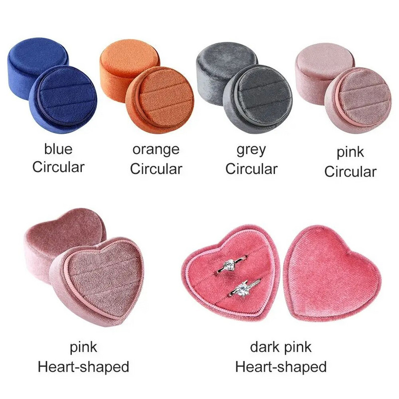 Peen sametsüdame/ümmarguse kujuga kahekordse rõngaga karbiga kihlasõrmuste karp koos eemaldatava kaanega sõrmuse vitriinkarbiga kingituste ehtekarp