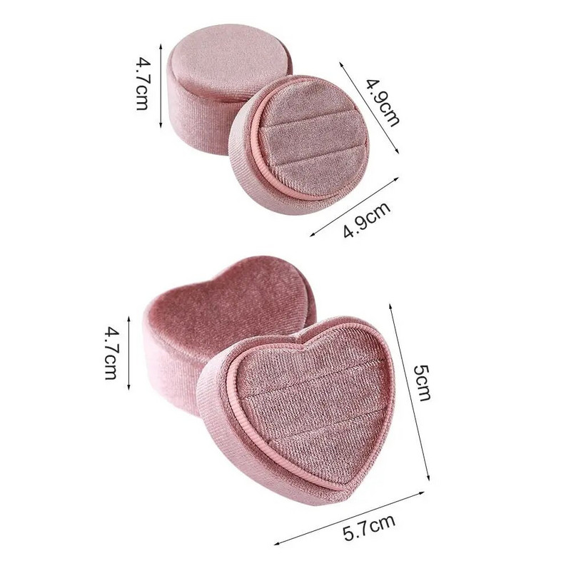 Peen sametsüdame/ümmarguse kujuga kahekordse rõngaga karbiga kihlasõrmuste karp koos eemaldatava kaanega sõrmuse vitriinkarbiga kingituste ehtekarp