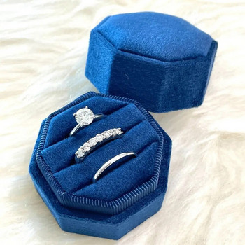 Осмоъгълна кадифена кутия за показване на пръстени с три слота, държач за съхранение на пръстени, кутия за пръстени с подвижен капак за предложение, годеж, сватба