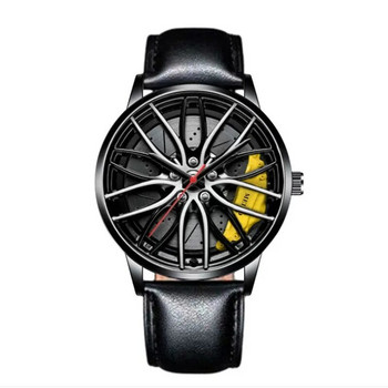 Автомобилни часовници за мъже, Водоустойчив кварцов ръчен часовник от неръждаема стомана Спортни мъжки часовници с дизайн на главината на джантата на колата, женски