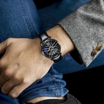 Автомобилни часовници за мъже, Водоустойчив кварцов ръчен часовник от неръждаема стомана Спортни мъжки часовници с дизайн на главината на джантата на колата, женски