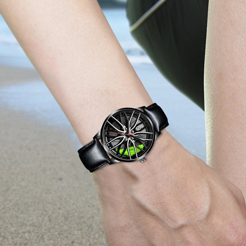 Automobiliniai vyriški laikrodžiai, vandeniui atsparus nerūdijančio plieno kvarcinis rankinis laikrodis Sportiniai vyriški laikrodžiai su automobilio rato ratlankio stebulės dizainu часы женски