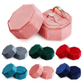 Elegantne kaheksanurkne sametest kahekordse sõrmuse hoiuümbris eemaldatava kaanega abielusõrmuse karp pulmakihluse ehete vitriin