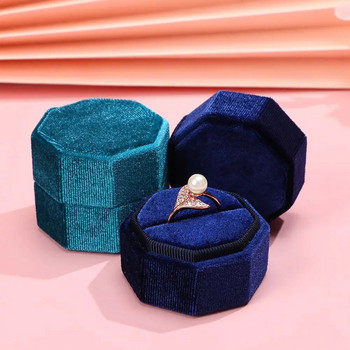 Κομψή οκταγωνική βελούδινη θήκη αποθήκευσης με διπλό δαχτυλίδι Κουτί για βέρες γάμου με αποσπώμενο καπάκι Κιβώτια προβολής κοσμημάτων γάμου αρραβώνων