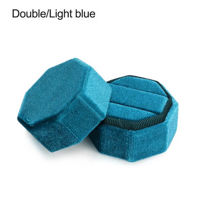 Elegantne kaheksanurkne sametest kahekordse sõrmuse hoiuümbris eemaldatava kaanega abielusõrmuse karp pulmakihluse ehete vitriin