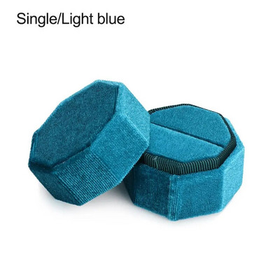 Elegantne kaheksanurkne sametest kahekordse sõrmuse hoiuümbris eemaldatava kaanega abielusõrmuse karp pulmakihluse ehete vitriin