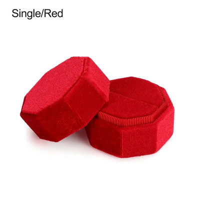 Elegantne kaheksanurkne sametest kahekordse sõrmuse hoiuümbris eemaldatava kaanega abielusõrmuse karp pulmakihluse ehete vitriin