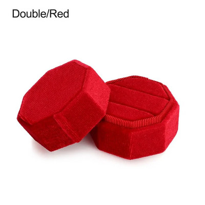 Elegantne kaheksanurkne sametest kahekordse sõrmuse hoiuümbris eemaldatava kaanega abielusõrmuse karp pulmakihluse ehete vitriin