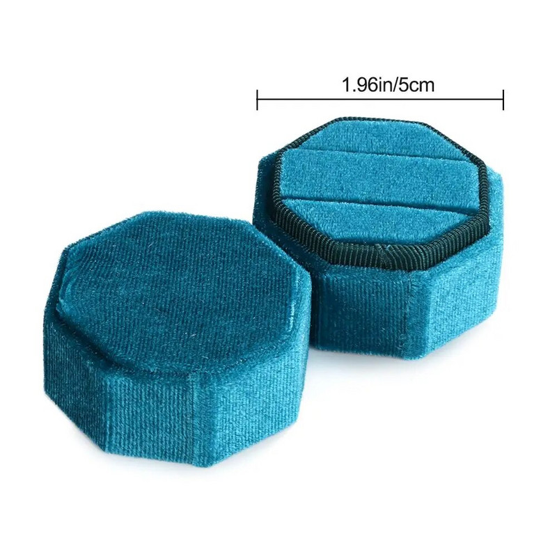 Elegantne kaheksanurkne sametest kahekordse sõrmuse hoiuümbris eemaldatava kaanega abielusõrmuse karp pulmakihluse ehete vitriin