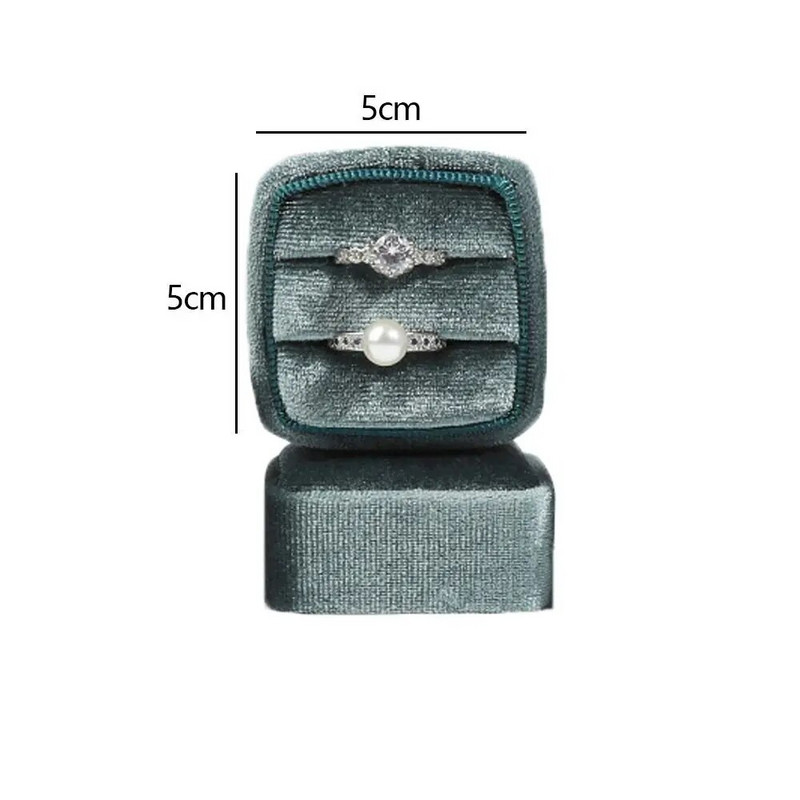 Cutie cu inele dublă din catifea rafinată Cutie pentru verighetă cu capac detașabil Cutie de afișare pentru inele de logodnă de nuntă Cutie de bijuterii cadou