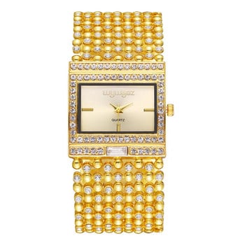 UTHAI W25 Дамски квадратен кварцов часовник Модна марка Лека луксозна гривна от неръждаема стомана Ръчни часовници за момичета с инкрустирани диаманти