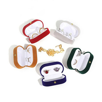 Кадифена овална кутия за бижута Двойна двойна кутия за пръстени Кутия за показване на брачни пръстени Елегантен органайзер за съхранение Кутия за опаковане на подарък