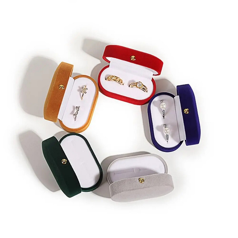 Sametine ovaalne ehteümbris paari topeltsõrmuste karbiga abielusõrmuse vitriinkarp Elegantne hoiustamiskorraldaja kinkepakendite karp