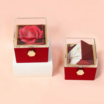Κομψό τριαντάφυλλο λουλούδι περιστρεφόμενο κοσμηματοπωλείο με δαχτυλίδι δώρο για την ημέρα του Αγίου Βαλεντίνου Δημιουργικό κολιέ θήκη αποθήκευσης με τσάντα δώρου